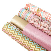 Gold & Pink Glitter Look Faux Leather Full Sheet Pack of 6