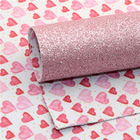 Hearts with Pink Glitter Double Sided Faux Leather Sheet
