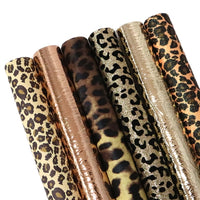 Leopard Print & Metallic Mix Faux Leather Full Sheet Pack of 6