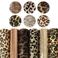 Leopard Print & Metallic Mix Faux Leather Full Sheet Pack of 6