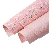 Pink Litchi with Pink & Silver Sequin Glitter Double Sided Faux Leather Sheet