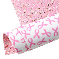 Pink Ribbon on White with Pink Silver Glitter Double Sided Sheet