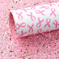 Pink Ribbon on White with Pink Silver Glitter Double Sided Sheet