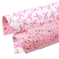 Pink Ribbon on White with Pink Silver Glitter Double Sided Sheet