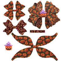 Pre Cut Halloween Pumpkin Faux Leather Bows