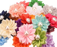 Satin Ribbon Flower with Pearl 3.8cm