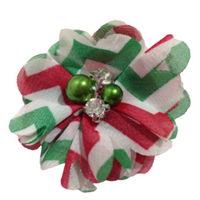 Christmas Chevron Chiffon Flower with Pearl/Rhinestone Centre (5cm)