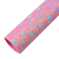 Spots Rainbow on Pink Fine Glitter Faux Leather Sheet
