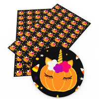 Halloween Unicorn Pumpkins Faux Leather Sheet