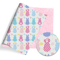 Easter Rabbit Pastel Pattern with Pastel Eggs with Pink Fine Glitter Double Sided Sheet Faux Leather Sheet