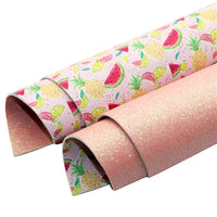 Summer Fruits with Peach Fine Glitter Double Sided Faux Leather Sheet