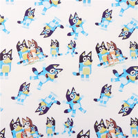Dog on White with Blue Fine Glitter Double Sided Faux Leather Sheet