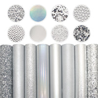 Silver Mixed Faux Leather Full Sheet Pack of 8