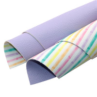 Pastel Stripes on White with Light Purple Litchi Double Sided Faux Leather Sheet