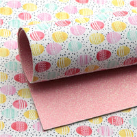 Easter Eggs Pastel with Pink Fine Glitter Double Sided Faux Leather Sheet