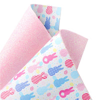 Easter Rabbit Pastel Pattern with Pastel Eggs with Pink Fine Glitter Double Sided Sheet Faux Leather Sheet
