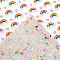 Rainbows with Heart Sequins on White  Double Sided Sheet