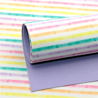 Pastel Stripes on White with Light Purple Litchi Double Sided Faux Leather Sheet