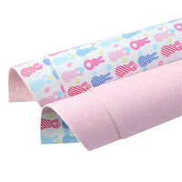 Easter Rabbit Pastel Pattern with Pastel Eggs with Pink Fine Glitter Double Sided Sheet Faux Leather Sheet