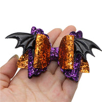 Pre Cut Bat Glitter Faux Leather Bow
