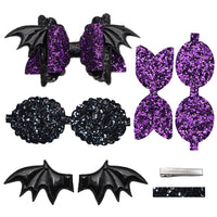 Pre Cut Bat Purple Glitter Faux Leather Bow
