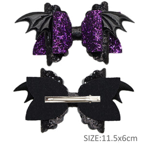 Pre Cut Bat Purple Glitter Faux Leather Bow