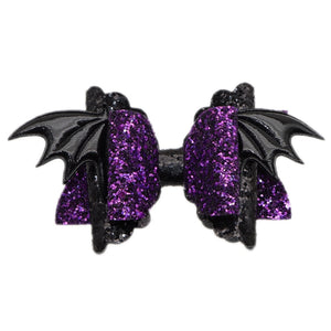 Pre Cut Bat Purple Glitter Faux Leather Bow
