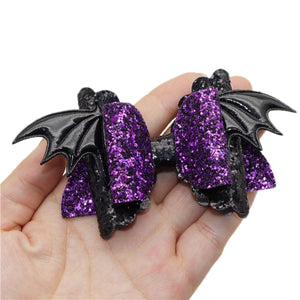 Pre Cut Bat Purple Glitter Faux Leather Bow