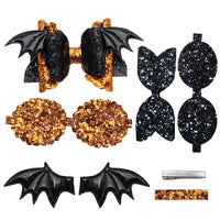 Pre Cut Halloween Bat Wings Glitter Faux Leather Bow
