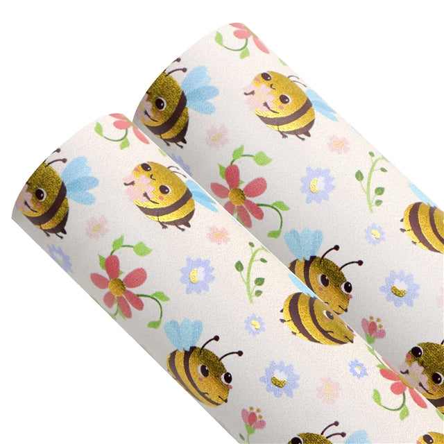 Bumble Bee Gold Print Faux Leather Sheet