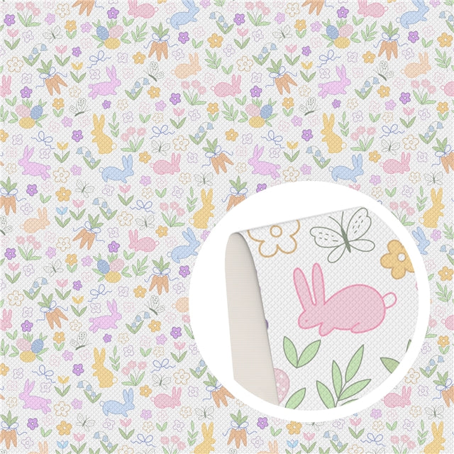 Easter Bunnies In The Garden Faux Leather Sheet