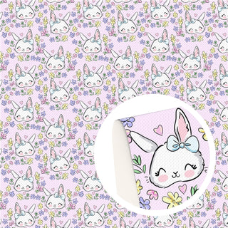 Easter Bunny Floral on Light Pink Faux Leather Sheet