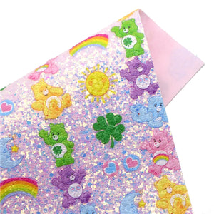 Care Bears on Chunky Glitter Faux Leather Sheet