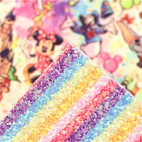 Characters on Rainbow Stripe Chunky Glitter Double Sided Faux Leather Sheet
