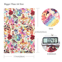 Characters on Rainbow Stripe Chunky Glitter Double Sided Faux Leather Sheet
