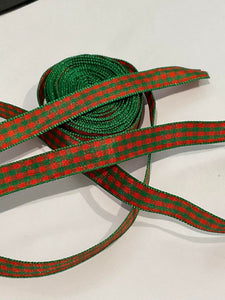 Red & Green Checkers 3/8" Ribbon - 5 Yards