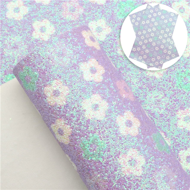 Chunky Glitter Flowers Faux Leather Sheet
