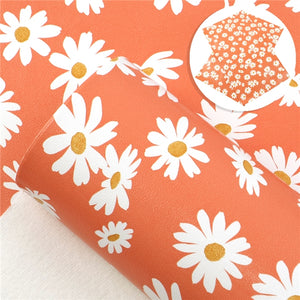 Floral Daisys on Orange Faux Leather Sheet