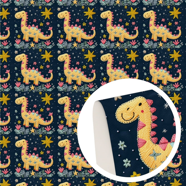 Dinosaur Patches on Black Faux Leather Sheet