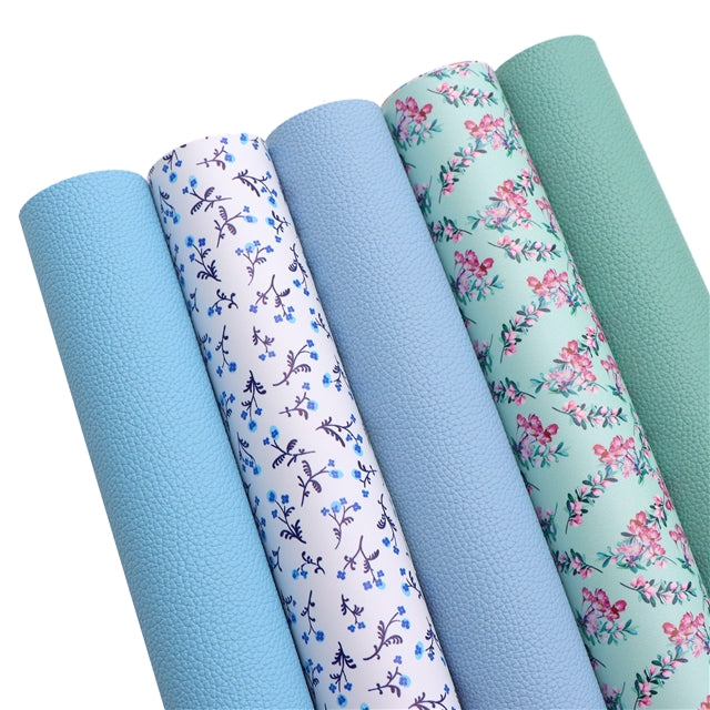 Floral Blue Faux Leather Full Sheet Pack of 5