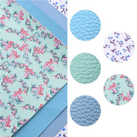 Floral Blue Faux Leather Full Sheet Pack of 5
