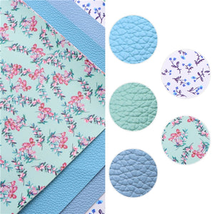 Floral Blue Faux Leather Full Sheet Pack of 5