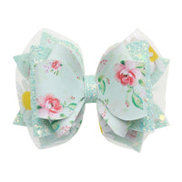 Pre Cut Floral Green Faux Leather Bow