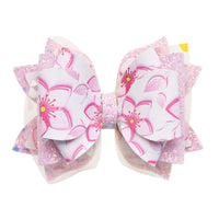 Pre Cut Floral Pink Faux Leather Bow
