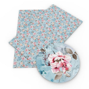 Floral Pink Roses On Blue Faux Leather Sheet