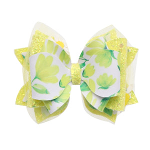 Pre Cut Floral Yellow Faux Leather Bow