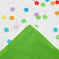 Flower Sequins on White Chunky Glitter and Green Double Sided Faux Leather Sheet

