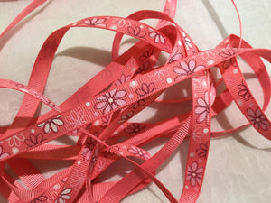 Flowers on Pink 3/8" Ribbon - 5 Yards