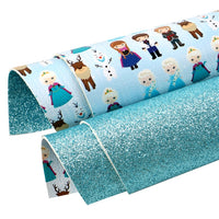 Cold Characters with Blue Fine Glitter Double Sided Faux Leather Sheet
