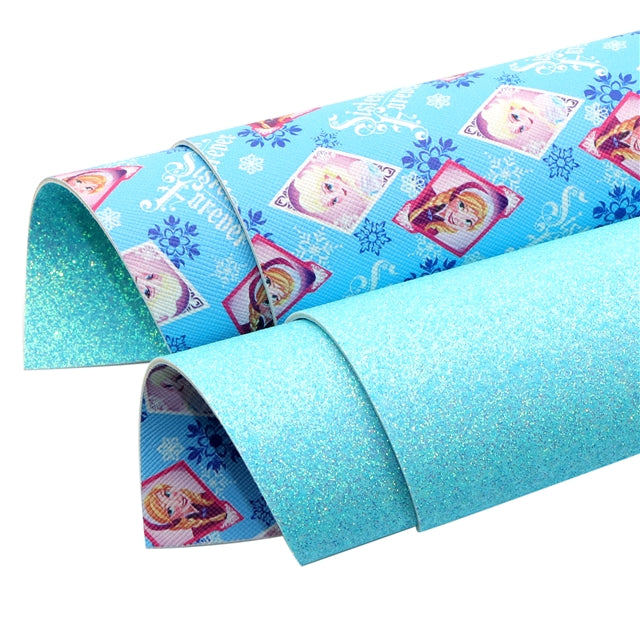 Cold Sisters Snowflakes with Blue Fine Glitter Double Sided Faux Leather Sheet